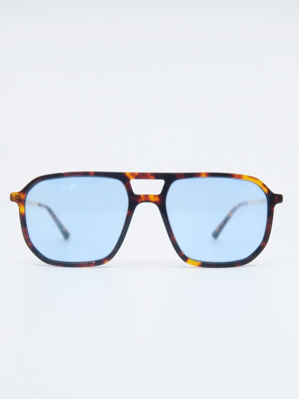 Light Tint Havana and Blue Lenses, New Aviator, Fashion Unisex Sunglasses.